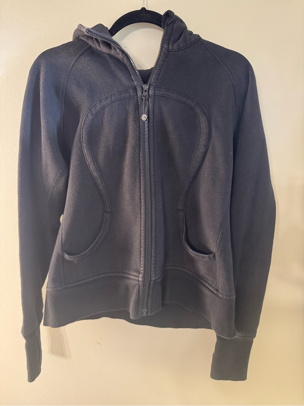 LULULEMON Scuba Hoodie Full Zip JACKET Black Size 12 Thumbhole